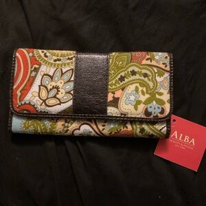 Alba Paisley Trifold Wallet in Green, Blue and Red Accents